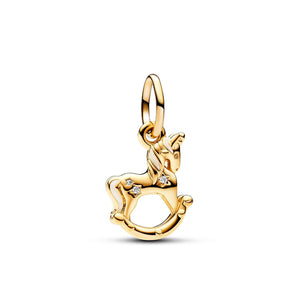 Charm pendente della collezione Pandora Moments da donna con unicorno a dondolo e zirconi incastonati a stella 762978C01