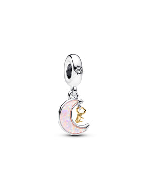 Charm pendente della collezione Pandora Moments da donna con luna in opale rosa e chiave 762985C01
