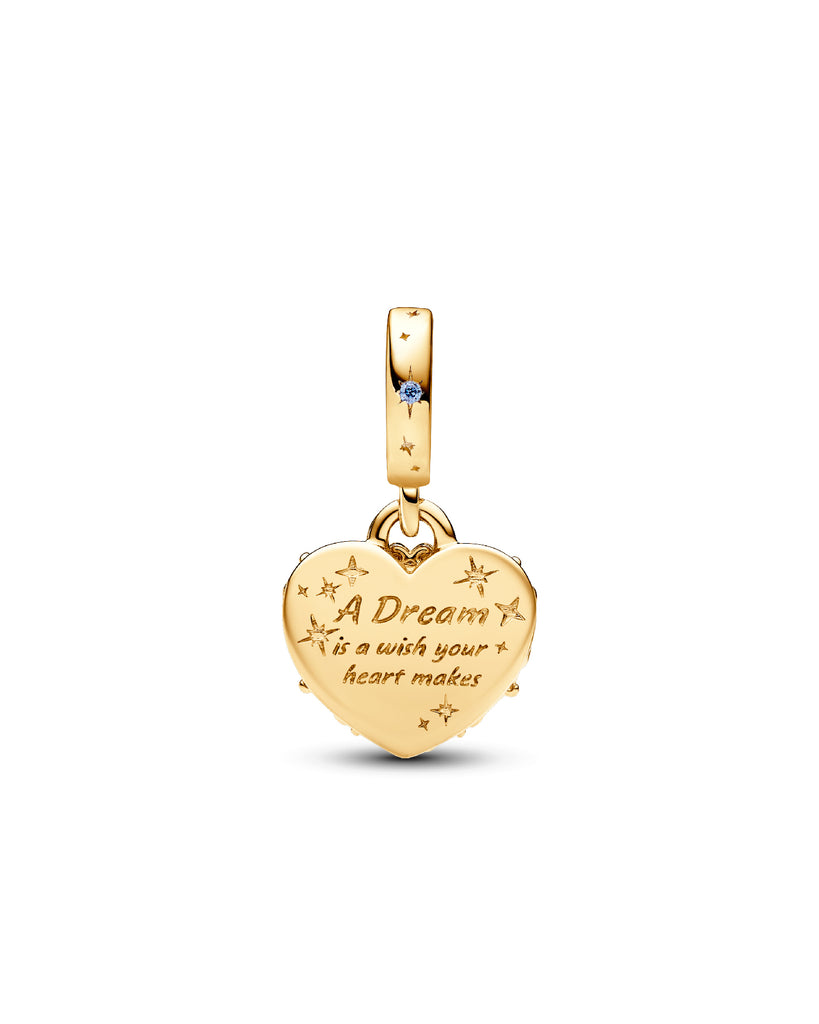Charm da donna Pandora Disney in lega metallica placcata oro 14k a cuore con carrozza di Cenerentola e zircone 763072C01