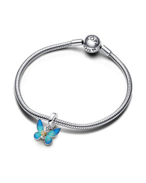Charm da donna Pandora Moments in Argento Sterling 925 a farfalla con ali mobili azzurre e diamante 763082C01