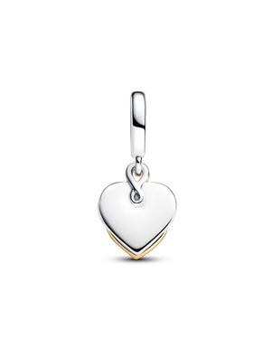 Charm da donna Pandora Moments in argento 925 e placcatura in oro 14k a forma di cuore con incisione e diamante 763237C01