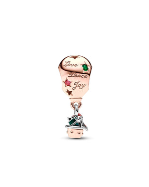 Charm pendente della collezione Pandora Moments da donna con Babbo Natale in una mongolfiera color oro rosa 782976C01