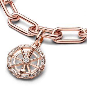 Charm da donna Pandora ME in lega metallica placcata oro rosa 14k a forma di ruota della fortuna con zirconi 783063C01