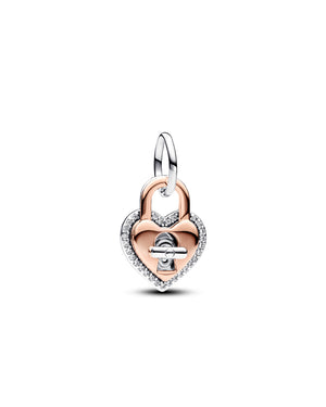 Charm da donna Pandora Moments in Argento Sterling 925 e con placcatura oro rosa 14k a forma di cuore con zirconi 783079C01