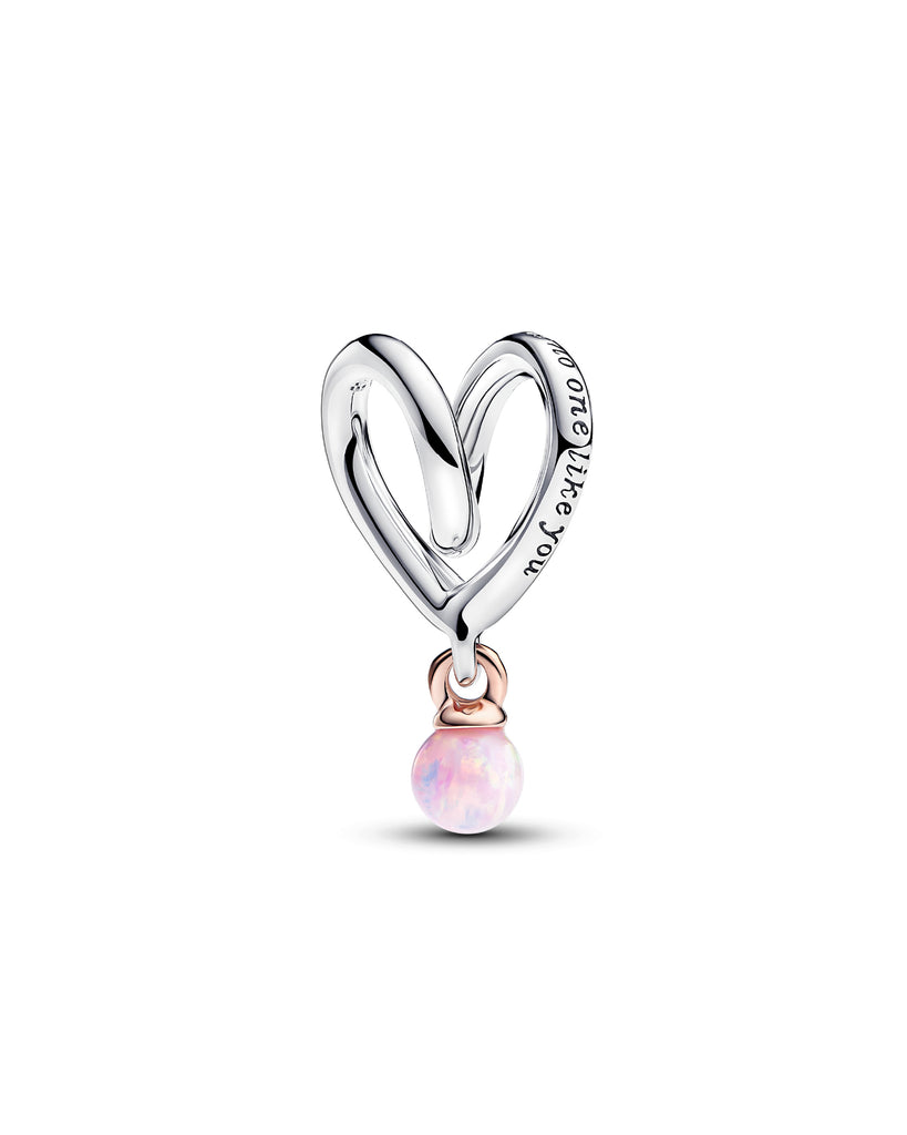 Charm da donna Pandora Moments in argento 925 e placcatura in oro rosa 14k a cuore con opale rosa e incisione 