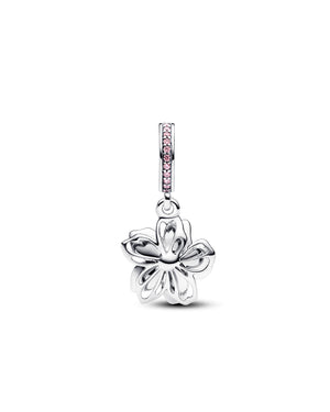 Charm da donna Pandora Moments in argento sterling 925 a forma di fiore di ciliegio con smalto e zirconi rosa 790667C01