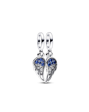 Charm pendente doppio della collezione Pandora Moments da donna a forma di ali d'angelo con zirconi bianchi e blu 792821C01