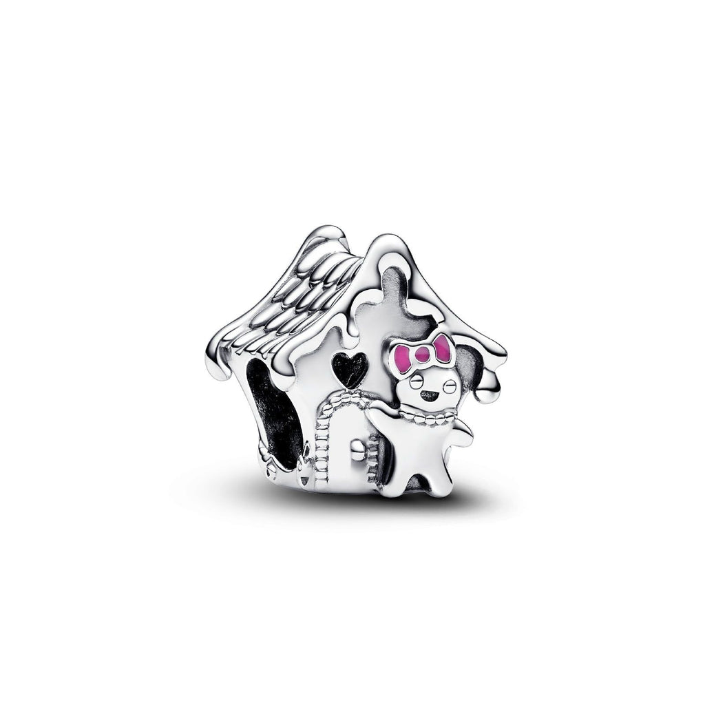 Charm della collezione Pandora Moments da donna a forma di casetta di pan di zenzero con fiocco smaltato e cuore 792823C01