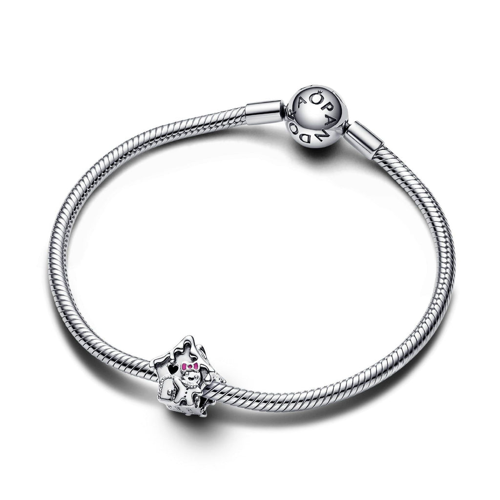 Charm della collezione Pandora Moments da donna a forma di casetta di pan di zenzero con fiocco smaltato e cuore 792823C01