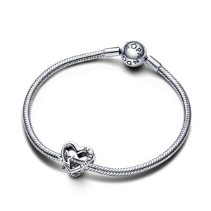 Charm della collezione Pandora Moments da donna a forma di cuore intarsiato con stelle dedicato alla famiglia 792829C00