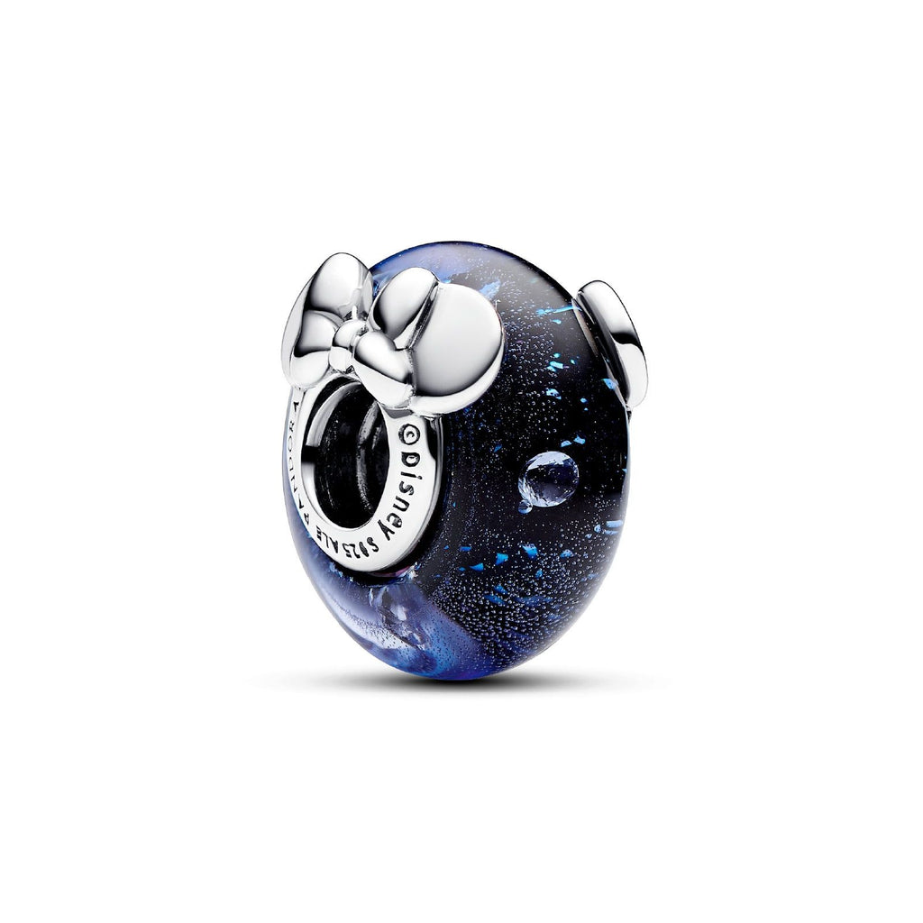 Charm della collezione Pandora Moments da donna realizzato in vetro di Murano di colore blu e zirconi con Minnie e Topolino 792958C01