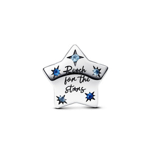 Charm della collezione Pandora Moments da donna a forma di stella impreziosita da cristalli blu con scritta sul retro 792974C01