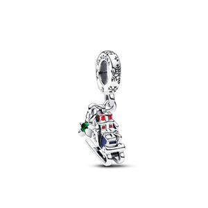 Charm della collezione Pandora Moments da donna a forma di slitta di Babbo Natale con pacchetti regalo colorati 792977C01