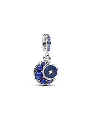 Charm pendente della collezione Pandora Moments da donna a forma di luna girevole di colore blu con smalto e con cristalli 792979C01