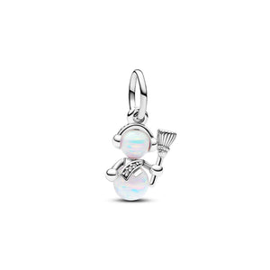 Charm pendente della collezione Pandora Moments da donna a forma di pupazzo di neve impreziosito da un opale bianco 792981C01