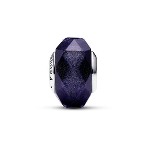 Charm della collezione Pandora Moments da donna realizzato in vetro di Murano di colore blu glitterato a forma romboidale 792984C00