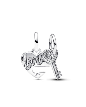 Charm da donna Pandora Moments in Argento Sterling 925 con due pendenti uno a forma di chiave e uno a cuore 793081C01