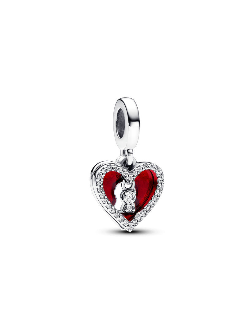 Charm da donna Pandora Moments in Argento Sterling 925 a forma di cuore e serratura con zirconi e smalto rosso 793119C01