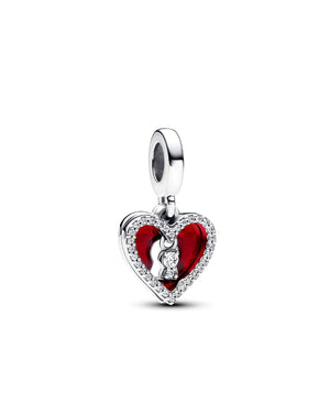 Charm da donna Pandora Moments in Argento Sterling 925 a forma di cuore e serratura con zirconi e smalto rosso 793119C01