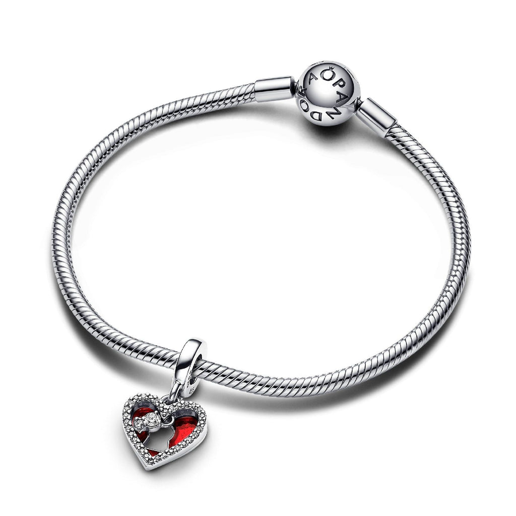 Charm da donna Pandora Moments in Argento Sterling 925 a forma di cuore e serratura con zirconi e smalto rosso 793119C01