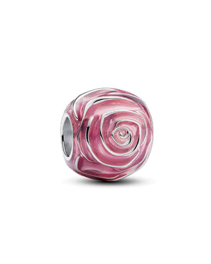 Charm da donna Pandora Moments in argento 925 a forma di rosa smaltata di colore rosa 793212C01