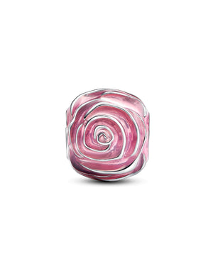 Charm da donna Pandora Moments in argento 925 a forma di rosa smaltata di colore rosa 793212C01
