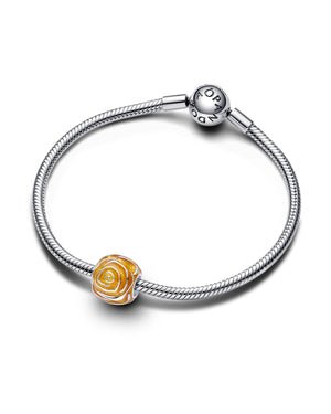 Charm da donna Pandora Moments in argento 925 a forma di rosa smaltata di colore giallo con glitter 793212C02