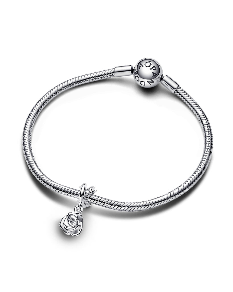 Charm da donna Pandora Moments in argento 925 a forma di rosa con gambo attorcigliato e spine 793213C00