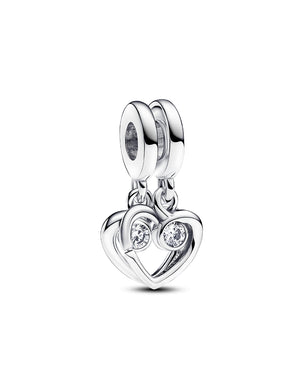 Charm doppio da donna Pandora Moments in argento 925 a forma di cuore con zirconi e incisioni "Always" e "Forever" 793232C01