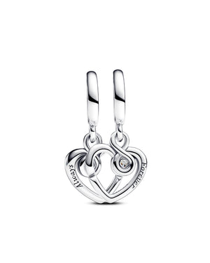 Charm doppio da donna Pandora Moments in argento 925 a forma di cuore con zirconi e incisioni "Always" e "Forever" 793232C01