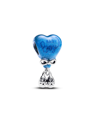 Charm da donna Pandora Moments in argento 925 a forma di palloncino a cuore con scritta "Baby Boy" e scarpe da bimbo 793239C01