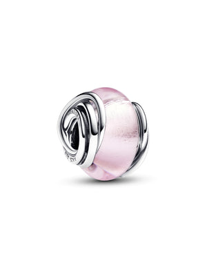 Charm da donna Pandora Moments in argento 925 in vetro di Murano rosa con decori ai lati 793241C00