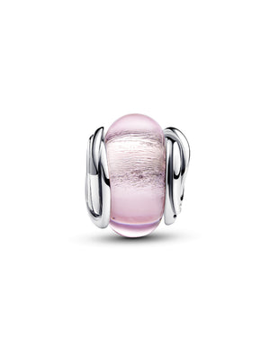 Charm da donna Pandora Moments in argento 925 in vetro di Murano rosa con decori ai lati 793241C00