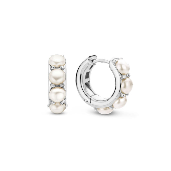 Orecchini cerchio donna TI SENTO Milano in argento con 4 perle 7962PW-2