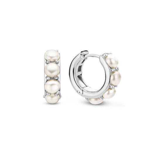 Orecchini cerchio donna TI SENTO Milano in argento con 4 perle 7962PW-2