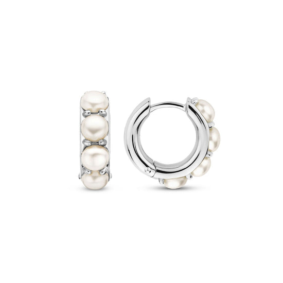 Orecchini cerchio donna TI SENTO Milano in argento con 4 perle 7962PW-3