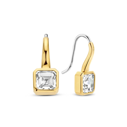 Orecchini pendenti donna TI SENTO Milano argento dorato con zircone quadrato 7966ZY-2