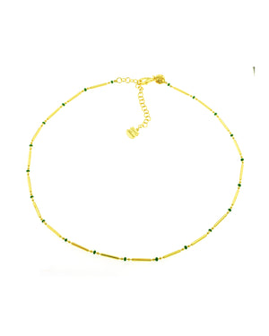 Collana girocollo da donna della collezione Piti Malì Bamboo in argento 925 dorato con piccole sfere smaltate di verde 801/C