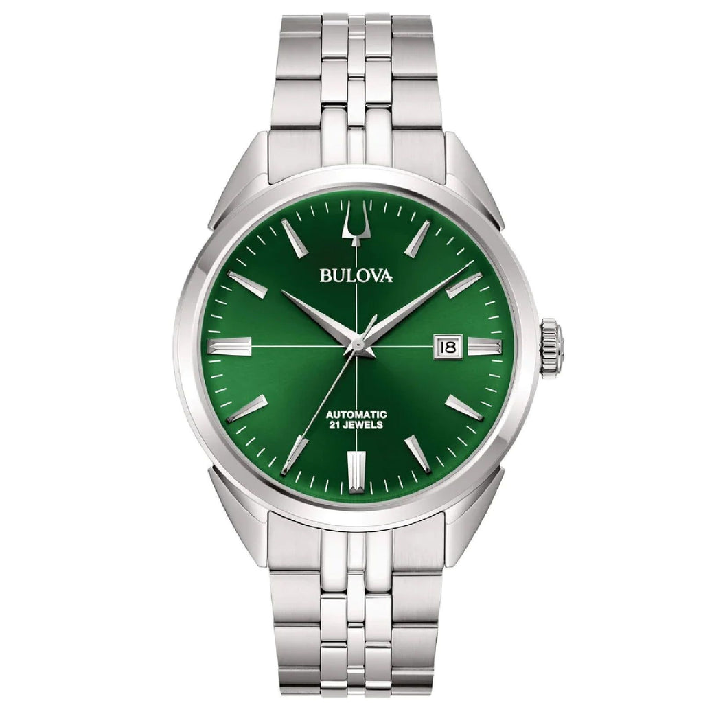 Orologio automatico uomo Bulova Sutton in acciaio e quadrante verde con datario cassa 41,5 mm 96B424