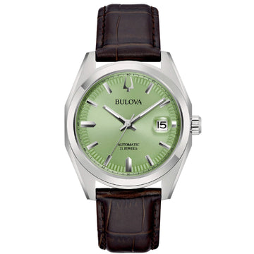 Orologio automatico uomo Bulova Surveyor in acciaio e pelle marrone 39 mm 96B427-1