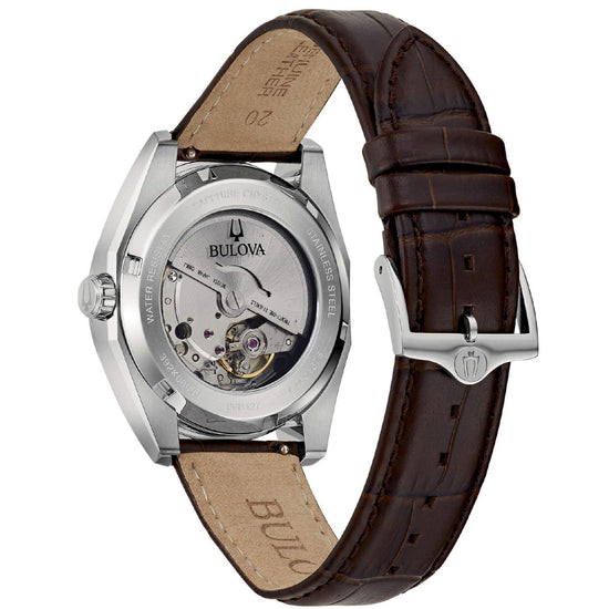 Orologio automatico uomo Bulova Surveyor in acciaio e pelle marrone 39 mm 96B427-2