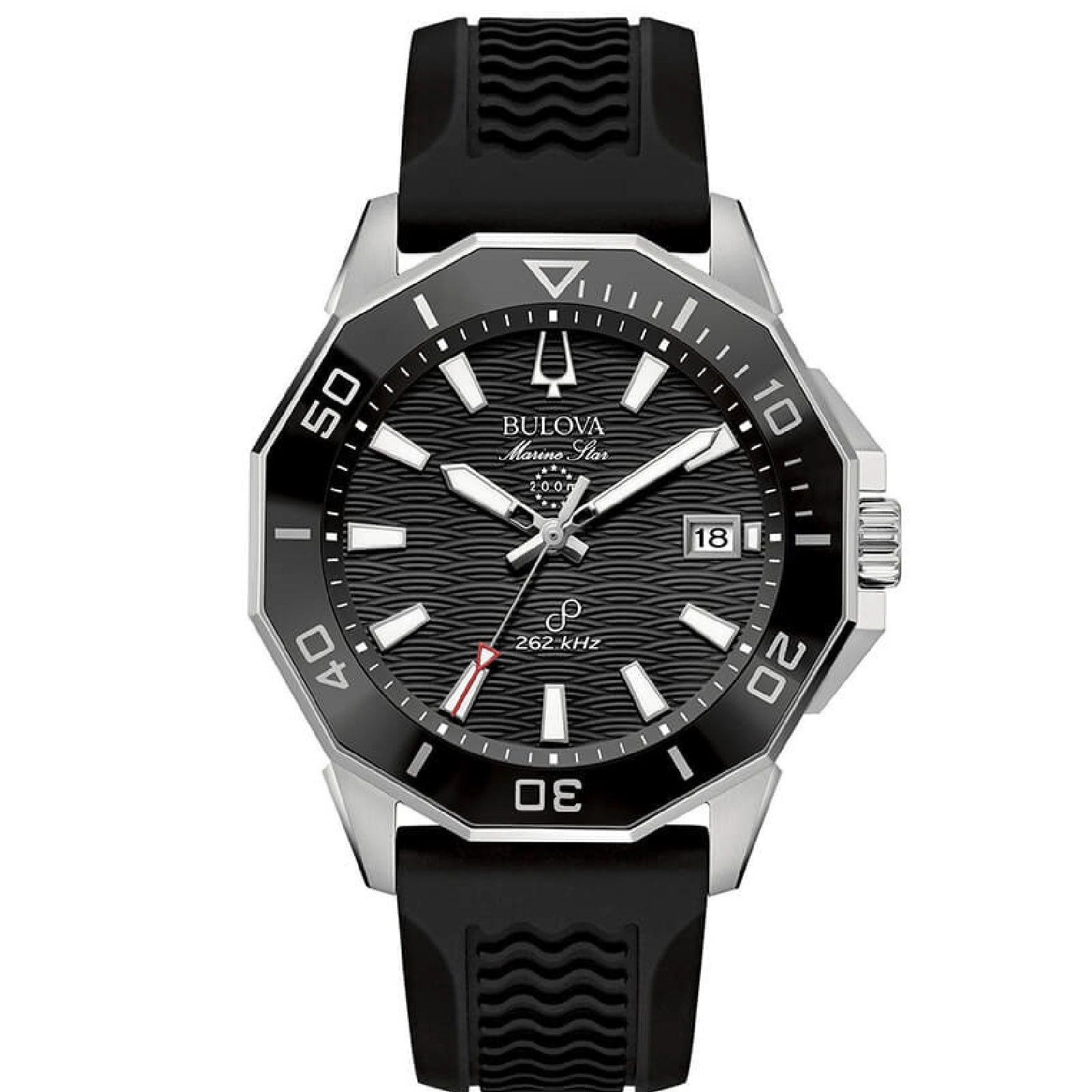 Orologio uomo Bulova Marine Star in acciaio e silicone quadrante nero 43 mm 96B432-1