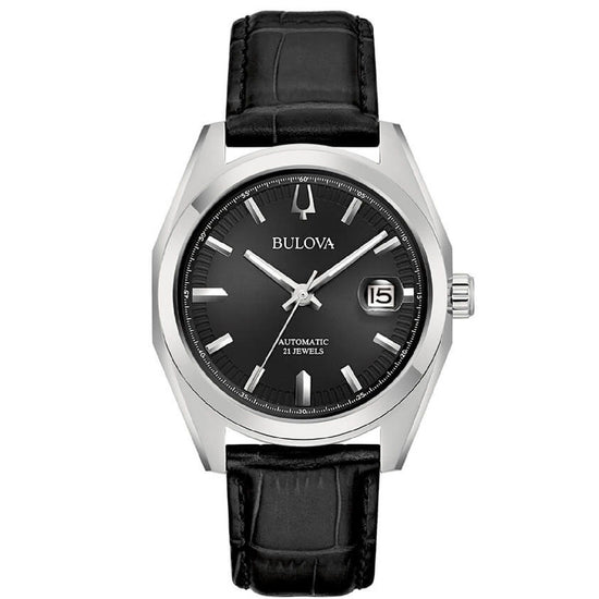 Orologio automatico uomo Bulova Surveyor in acciaio e pelle nera 39 mm 96B435-1