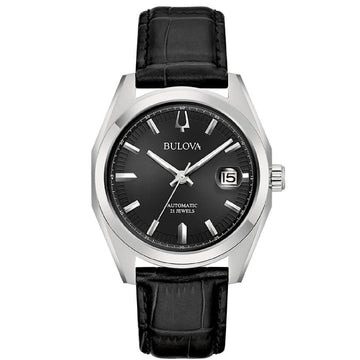 Orologio automatico uomo Bulova Surveyor in acciaio e pelle nera 39 mm 96B435-1