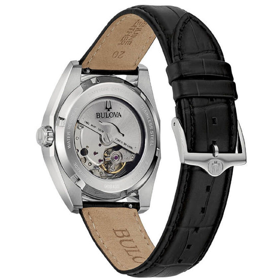 Orologio automatico uomo Bulova Surveyor in acciaio e pelle nera 39 mm 96B435-2