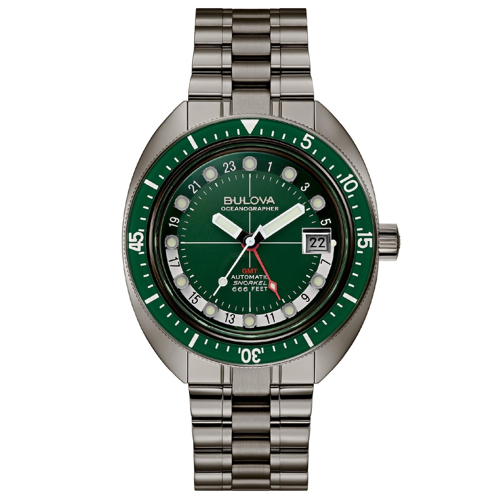 Orologio automatico Bulova Oceanographer GMT uomo acciaio grigio verde 41 mm 98B415-1