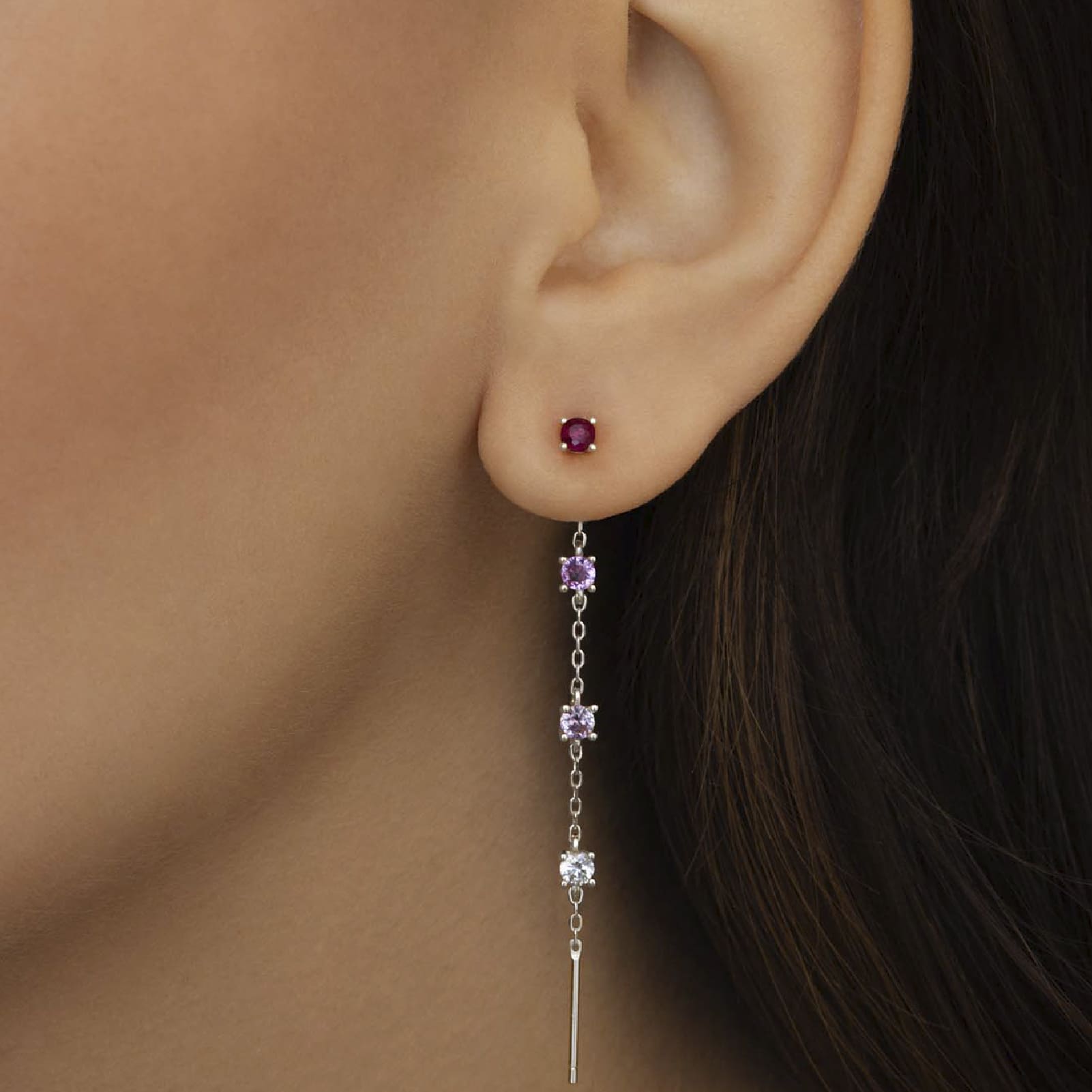 Orecchino Amabile Charmi Luce in argento con zirconi fucsia MISURA UNICA