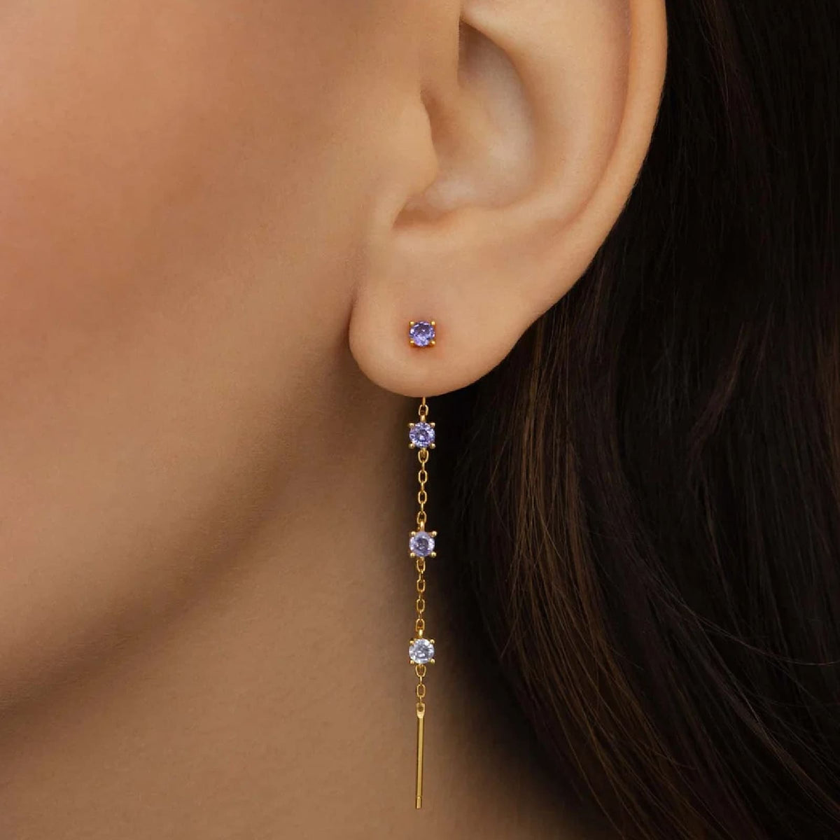 Orecchino Amabile Charmi Luce in argento dorato e viola MISURA UNICA