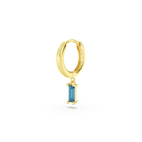 Orecchino Amabile Hoop Baguette dorato con zircone azzurro MISURA UNICA
