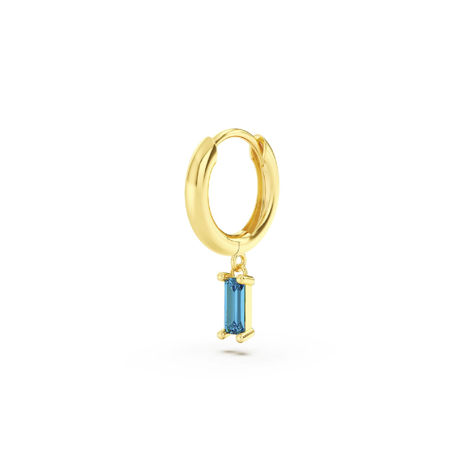 Orecchino Amabile Hoop Baguette dorato con zircone azzurro MISURA UNICA